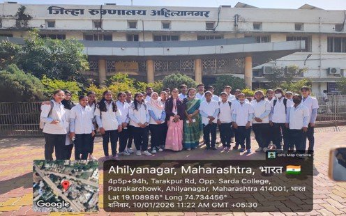 Faculty and students at Civil District Hospital, Ahilyanagar, in collaboration with RRC, to understand the functioning and activities of the club.