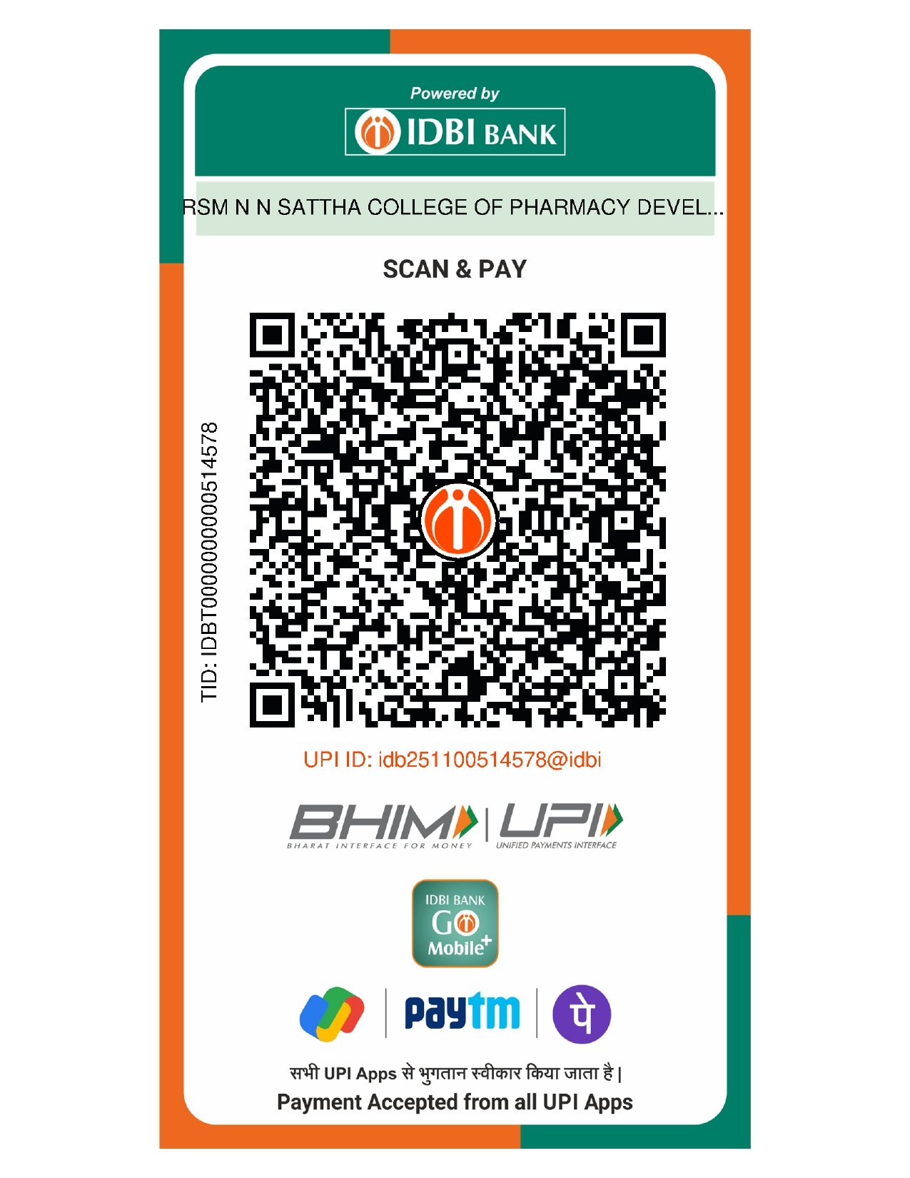 Payment for B.Pharm Development Fee