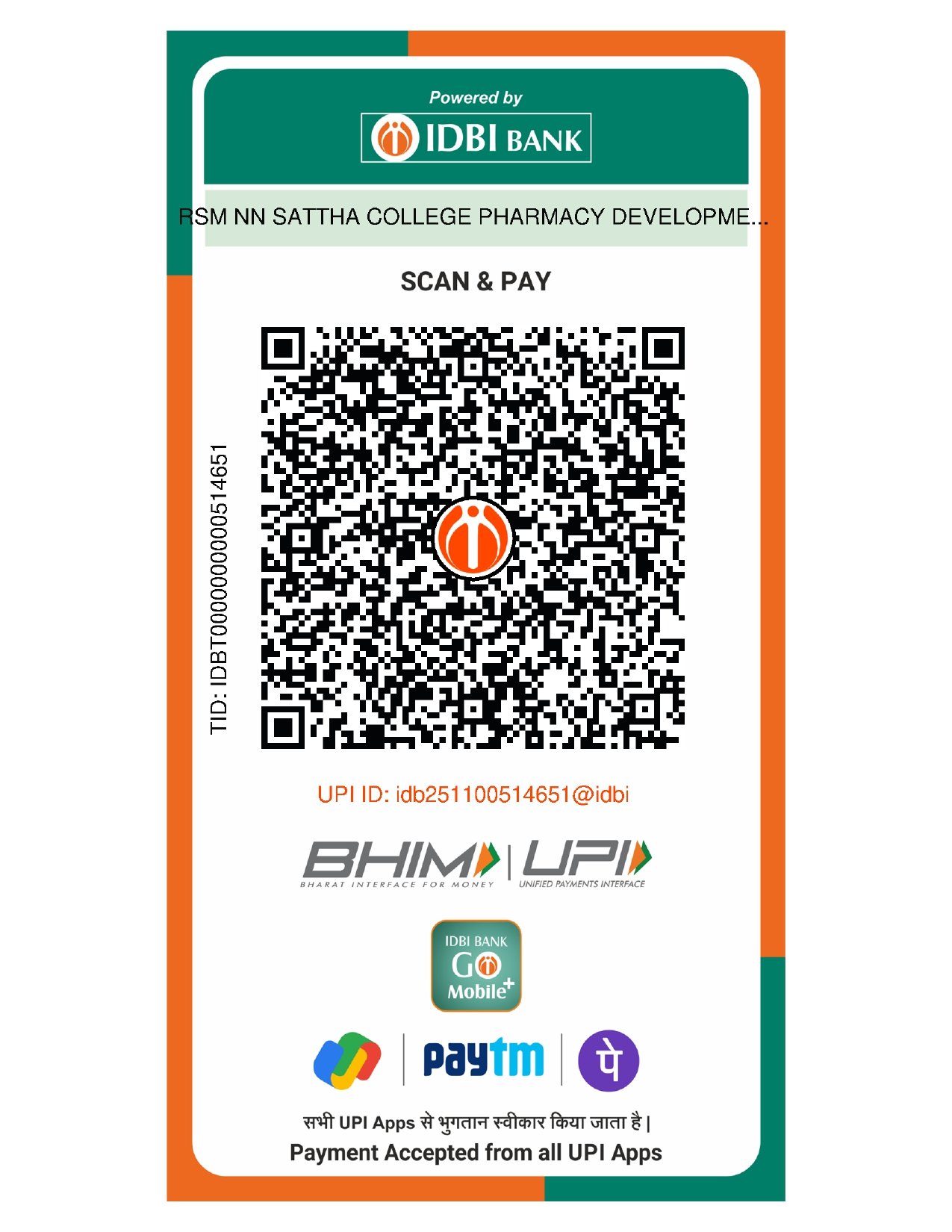 Payment for M.Pharm Development Fee